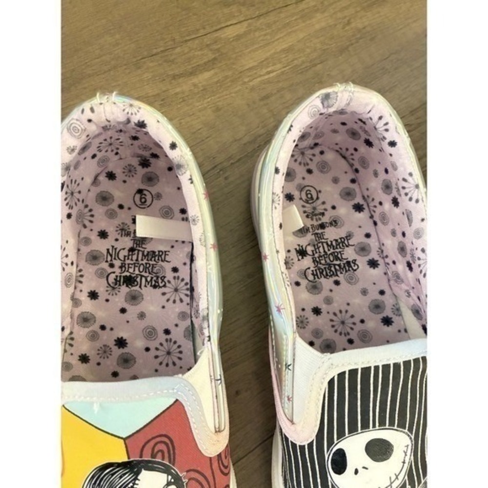 Nightmare Before Christmas Jack Sally Slip On Shoes Sz 6 Holographic Vans Style - Picture 6 of 7